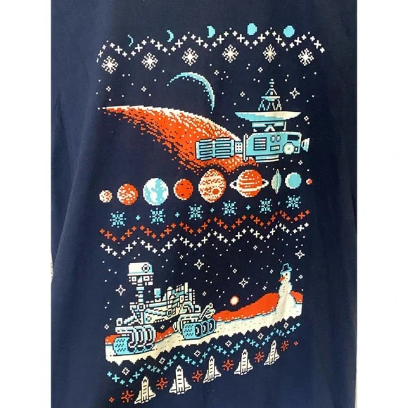 Navy Blue Digital Space Christmas Design T-shirt - Picture 2 of 4